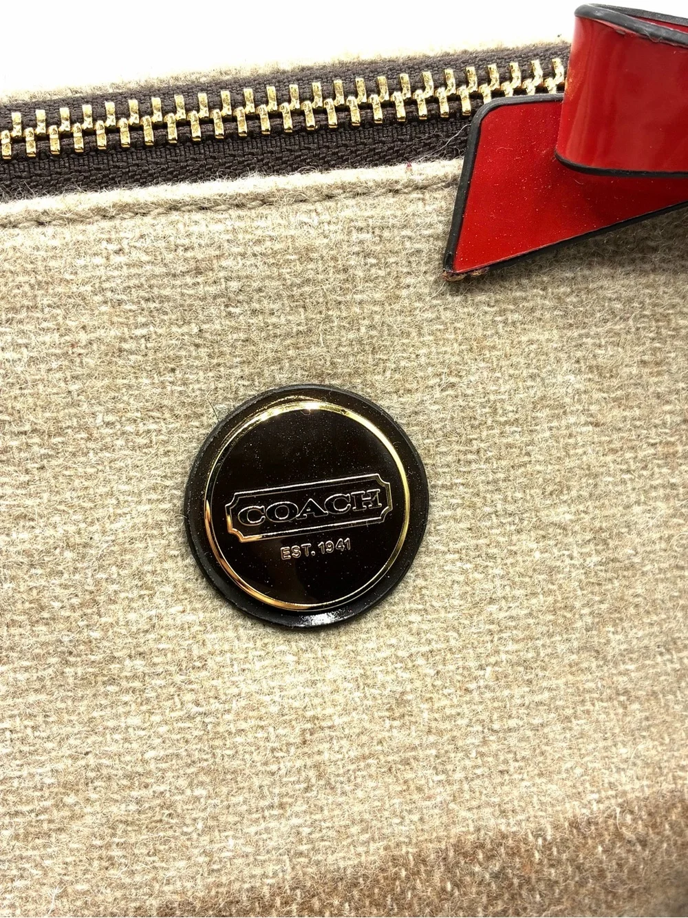 Coach Wool Stripe Satchel Bow Bag F24784 Beige Brown